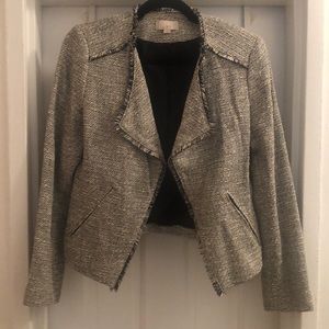 Loft, size 4, black and white tweed cropped blazer with fringe detail